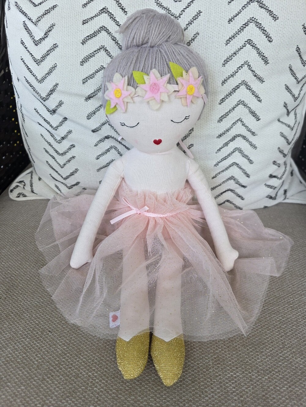 Hearts Of Yarn- Pink Tulle Ballerina Doll with Floral Headband